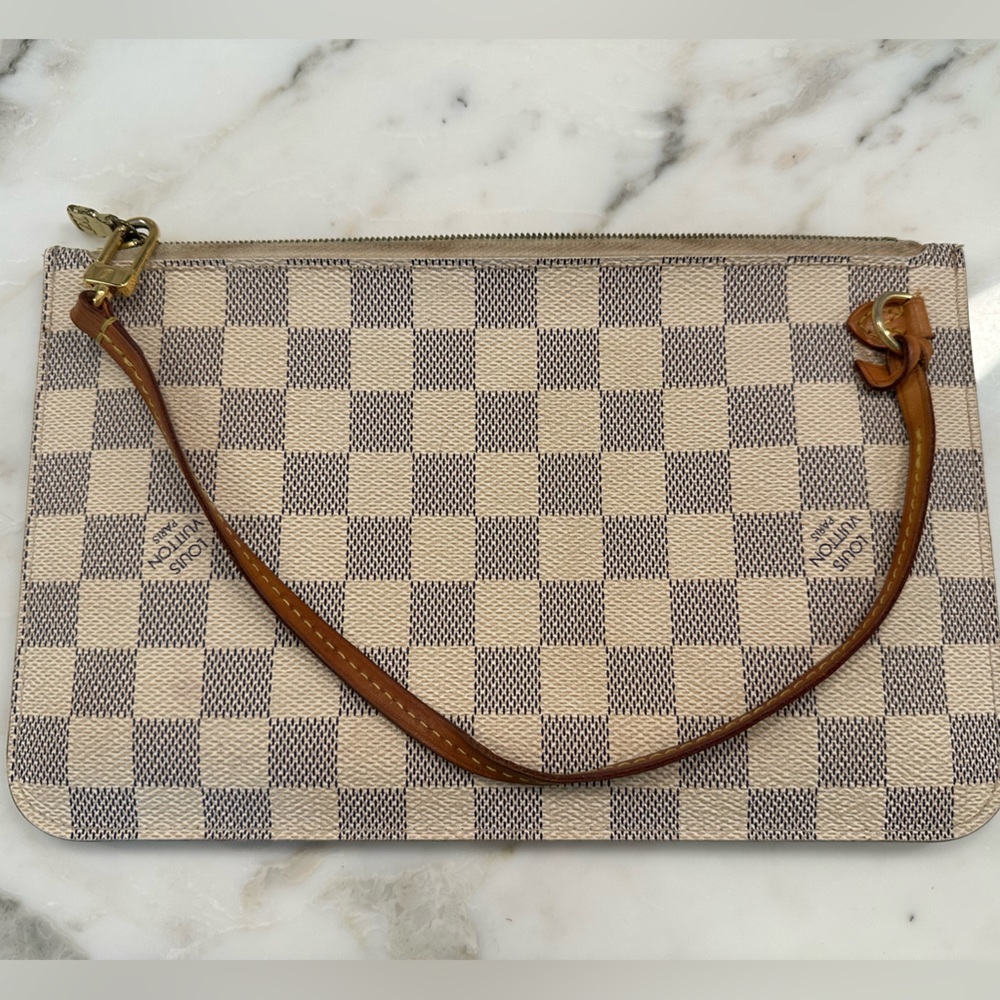 Louis Vuitton Pouch with Leather Strap in Damier Azur Canvas